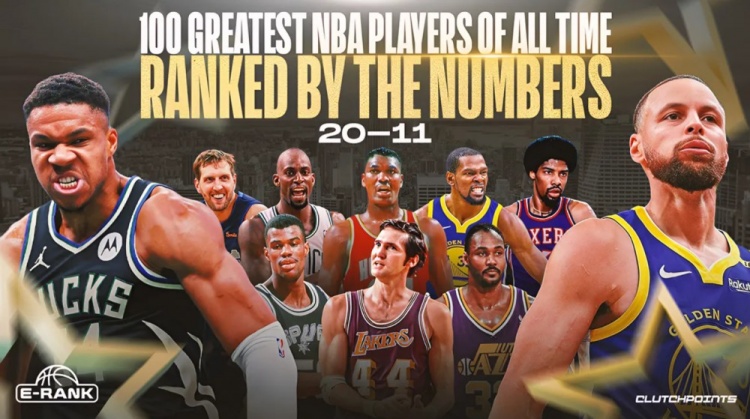 官方直播-美媒历史球星排名第20至11位：韦斯特第20，字母哥第18，加内特第16，库里第13，杜兰特第12