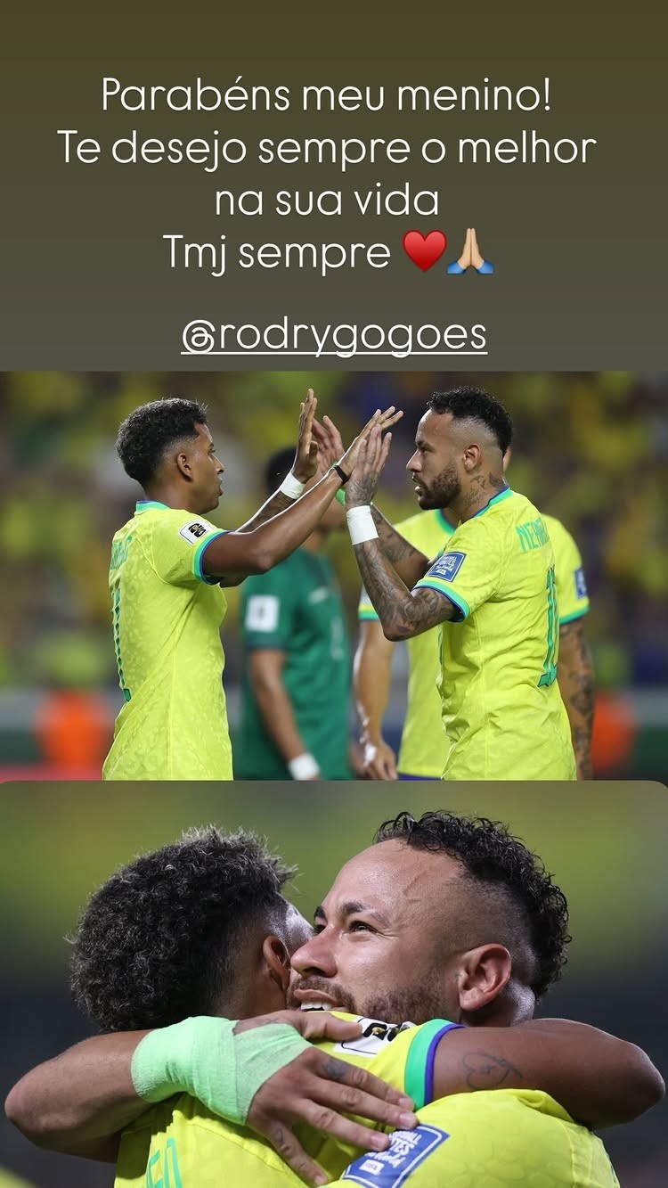 偶像的关怀！内马尔为罗德里戈送上生日祝福：祝你一切顺利！